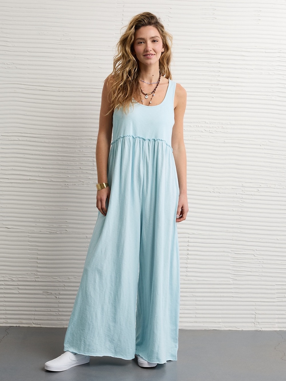 AE Sunchaser Scoop Neck Jumpsuit Light Blue Size Medium